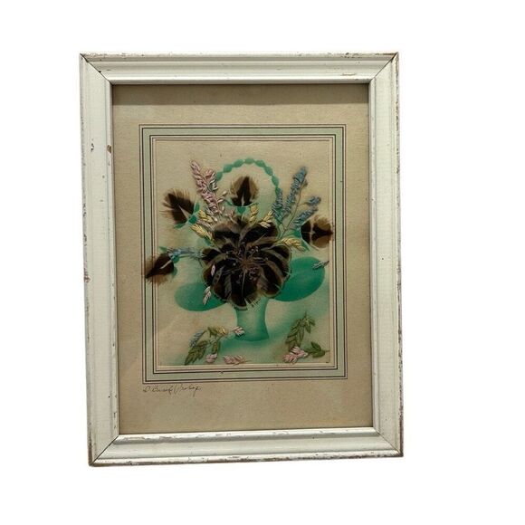 Prairie Pictures Signed Original Hand Made with Feather Flower Ida Bisek Prokop - Picture 1 of 5